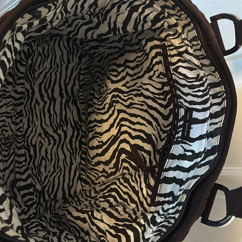 Vera Bradley Large Brown Quilted Shoulder / Tote Bag with Zebra Print Interior - Picture 9 of 11